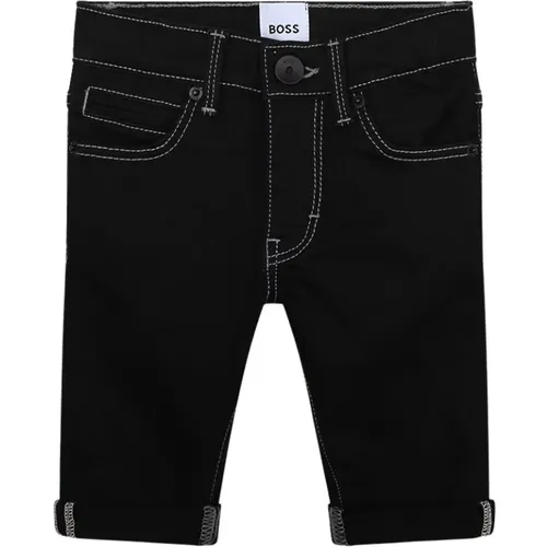 Dunkle Denim Elastische Jeans mit Kontrastnähten und Umgeschlagenem Saum - Hugo Boss - Modalova