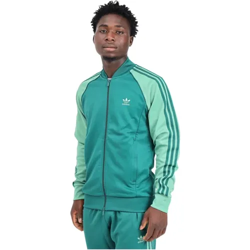 Grüner Reißverschluss-Sweatshirt Klassischer Stil , Herren, Größe: XS - adidas Originals - Modalova