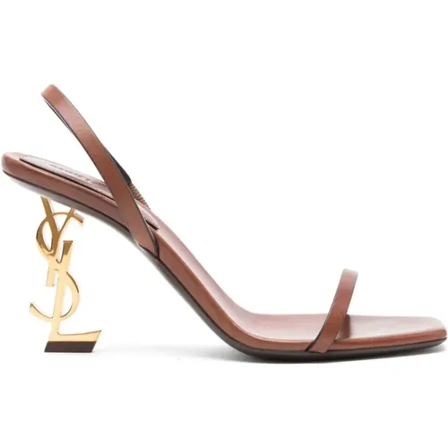 Braune Ledersandalen Eckige Zehenpartie - Saint Laurent - Modalova