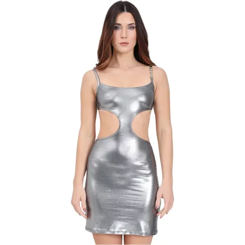 Silbernes Metallic-Kleid mit Cut-outs - Moschino - Modalova
