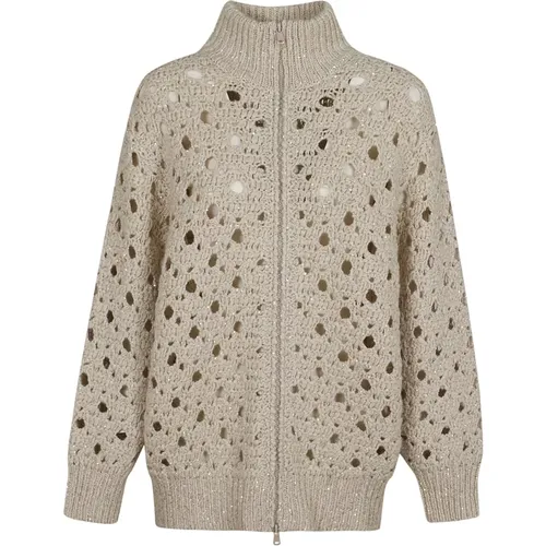 Panama Cardigan with Zipper Closure , female, Sizes: XS, S - BRUNELLO CUCINELLI - Modalova