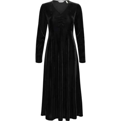 Schwarzes Kleid mit V-Ausschnitt und langen Ärmeln , Damen, Größe: XL - Part Two - Modalova