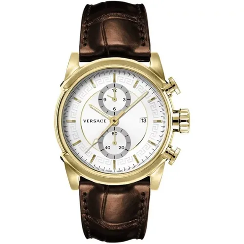 Chrono Urban Brown Leather Gold Steel Watch , male, Sizes: ONE SIZE - Versace - Modalova