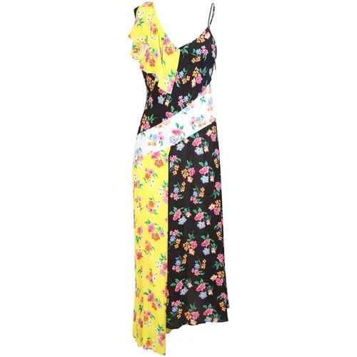 Multicolor Asymmetrisches Kleid mit All-Over-Print - Msgm - Modalova