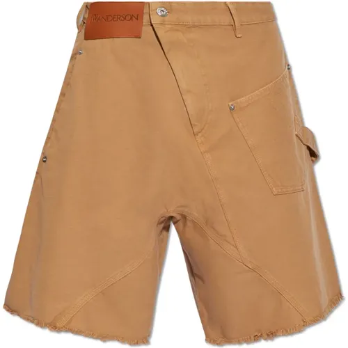 Braune Shorts mit Logo und Asymmetrischen Nähten - JW Anderson - Modalova