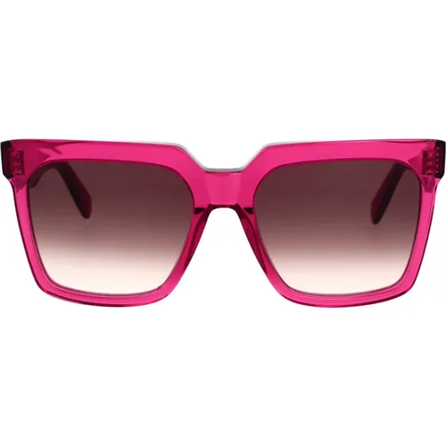 Geometric Sunglasses with Transparent Cherry Red Frame and Gradient Purple Lenses , unisex, Sizes: 55 MM - Celine - Modalova