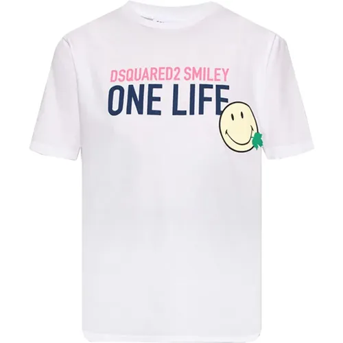One Life One Planet Smiley T-Shirt mit Druck , Damen, Größe: L - Dsquared2 - Modalova