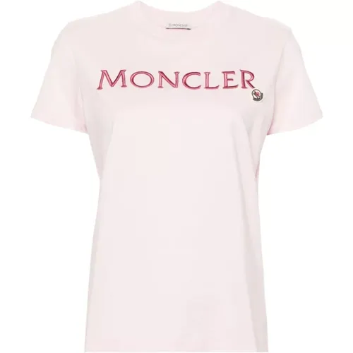 Rosa Logo Baumwoll T-shirt Moncler - Moncler - Modalova