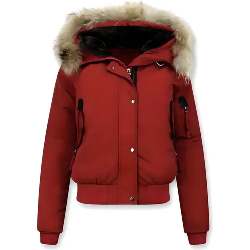 Short Winter Jacket with Genuine Fur Collar - Women Jacket , female, Sizes: XL, M, L - Gentile Bellini - Modalova