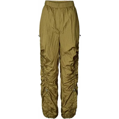 Ruched Army Elastic Waist Pants , female, Sizes: XL, L, XS, M - Rabens Saloner - Modalova