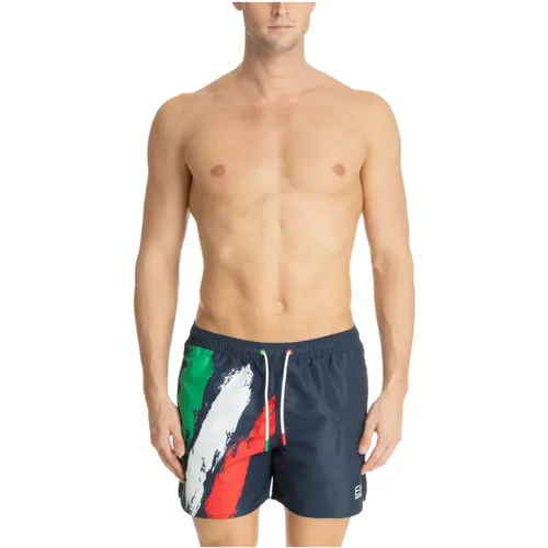 Drawstring Patterned Swim Shorts Logo Multipockets , male, Sizes: XL, 2XL, L, M - Emporio Armani EA7 - Modalova