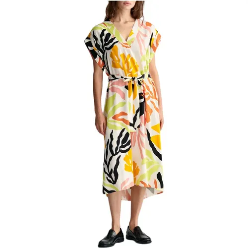 REL Palm Print SS Dress , female, Sizes: M, S - Gant - Modalova