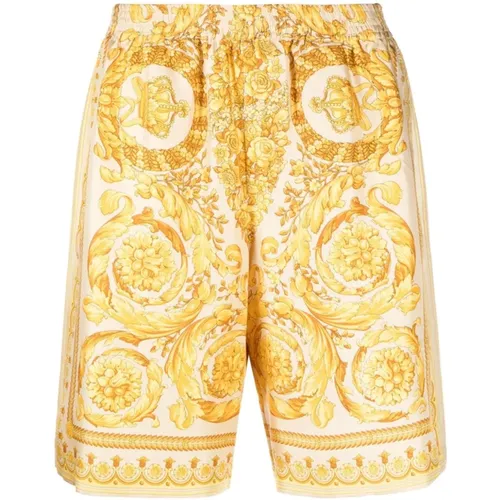 Goldene Barocco Print Seiden Shorts - Versace - Modalova