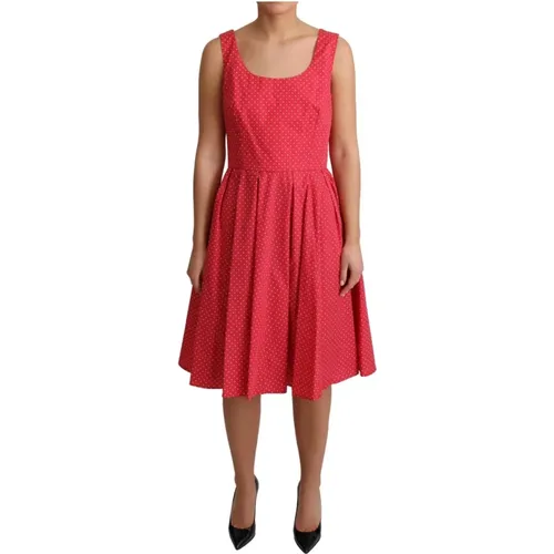 Rotes gepunktetes ärmelloses A-Linien-Kleid - Dolce & Gabbana - Modalova