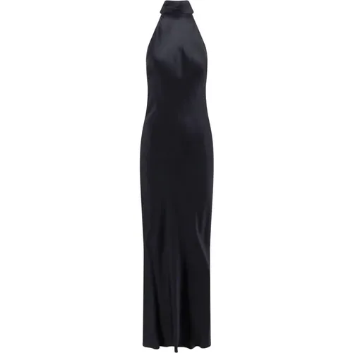 Schwarzes Seidensatin Flared Halterneck Kleid , Damen, Größe: L - Semicouture - Modalova
