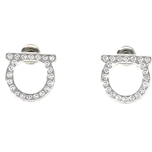 Silver Gancini Crystal Stud Earrings , female, Sizes: ONE SIZE - Salvatore Ferragamo - Modalova