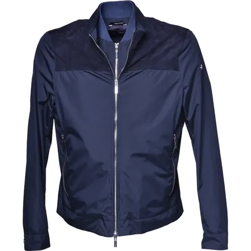 Down jacket in navy fabric , male, Sizes: L, 2XL - Baldinini - Modalova