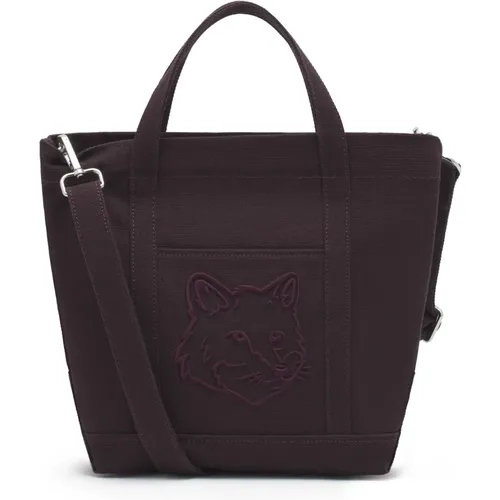 Fox Head Embroidered Canvas Tote Bag , unisex, Sizes: ONE SIZE - Maison Kitsuné - Modalova