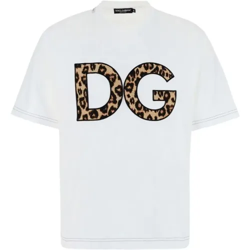 Leopard Logo Baumwoll T-Shirt - Dolce & Gabbana - Modalova