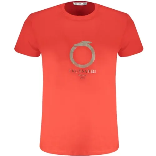 Rotes Baumwoll-Print-Logo-T-Shirt , Damen, Größe: L - Trussardi - Modalova