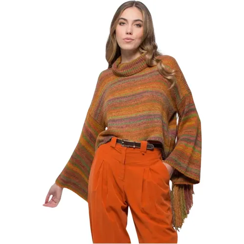 High Neck Fringed Sweater , female, Sizes: XS - Kocca - Modalova