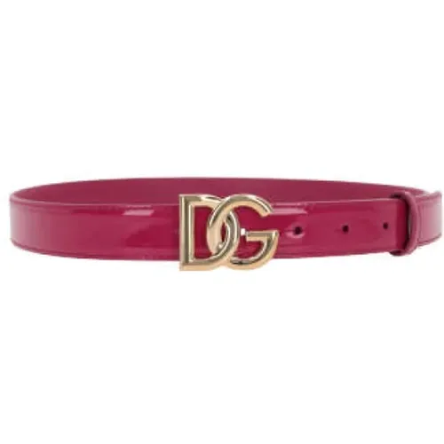 Roter Glänzender Gürtel mit Verstellbarer Logo-Schnalle - Dolce & Gabbana - Modalova