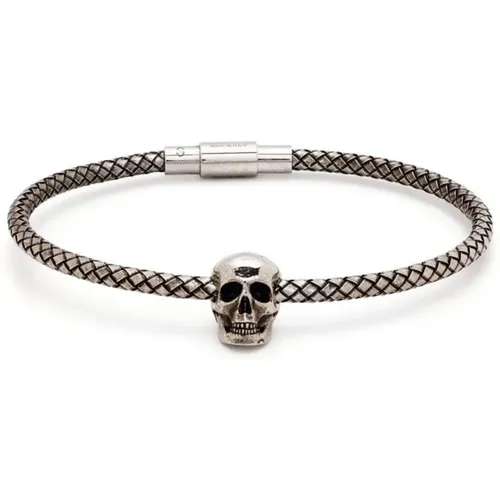 Silbernes Geflochtenes Armband mit Totenkopf-Anhänger , Herren, Größe: S - alexander mcqueen - Modalova