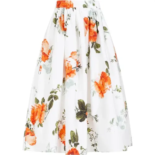 White Floral A-Line Midi Skirt , female, Sizes: 2XS - Erdem - Modalova