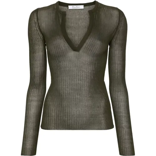 Silk Ribbed Knit V-Neck Sweater , female, Sizes: L, M - Max Mara - Modalova
