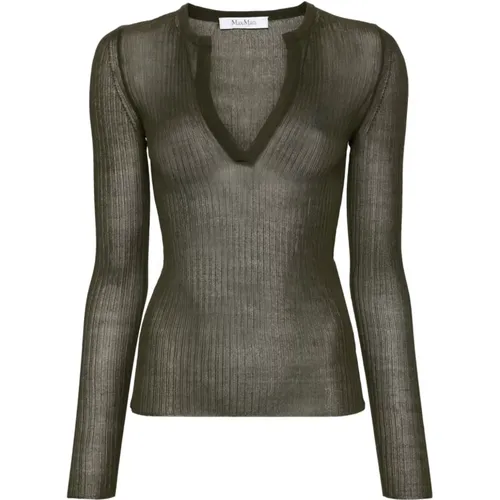 Silk Ribbed Knit V-Neck Sweater , female, Sizes: S, L - Max Mara - Modalova