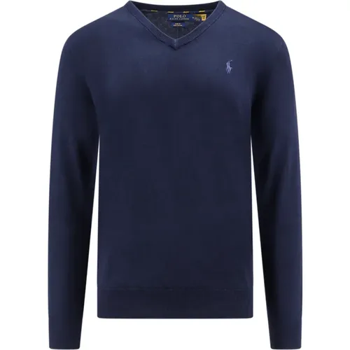 Blauer Strickpullover mit V-Ausschnitt , Herren, Größe: L - Ralph Lauren - Modalova