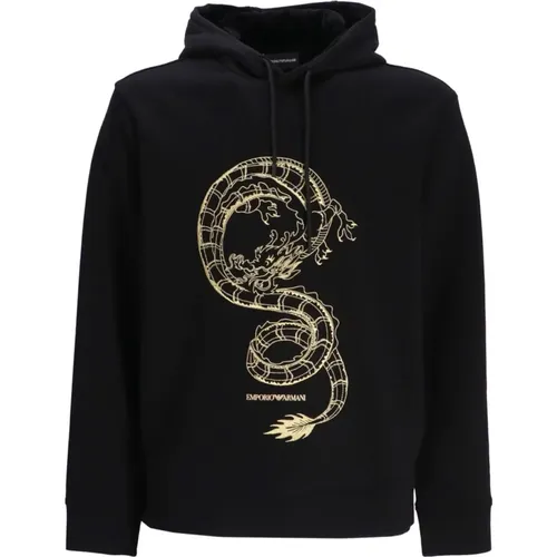 Hoodie with Gold Dragon Embroidery , male, Sizes: M, XL - Emporio Armani - Modalova