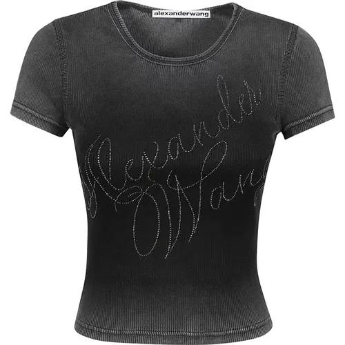 Kursives Logo Figurbetontes T-Shirt , Damen, Größe: S - alexander wang - Modalova