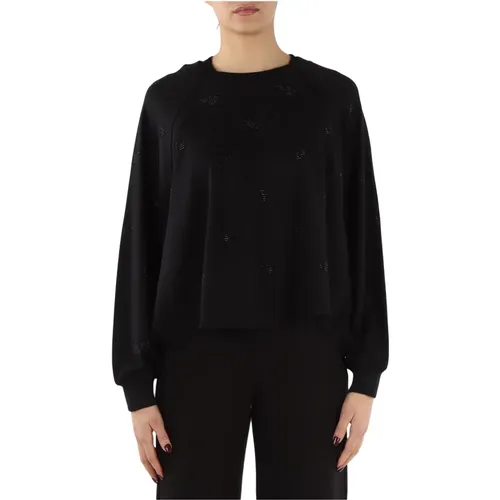 Long Sleeve Viscose Blend Sweater with Rhinestone Logo , female, Sizes: XS, S, M - Emporio Armani - Modalova