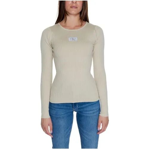 Beiger Jersey-Top Herbst/Winter Kollektion , Damen, Größe: L - Calvin Klein Jeans - Modalova