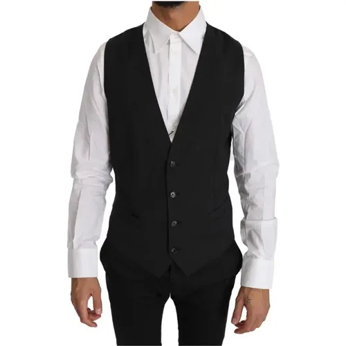 Graue Wolle Formelle Slim Fit Weste - Dolce & Gabbana - Modalova