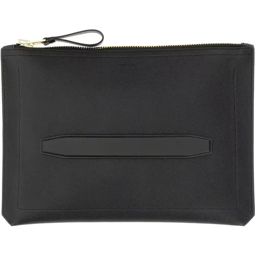 Leather Flat Handle Clutch Portfolio , male, Sizes: ONE SIZE - Tom Ford - Modalova