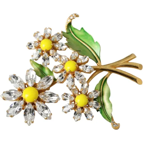 Gold Green Filigree Flower Crystal Brooch Pin , unisex, Sizes: ONE SIZE - Dolce & Gabbana - Modalova