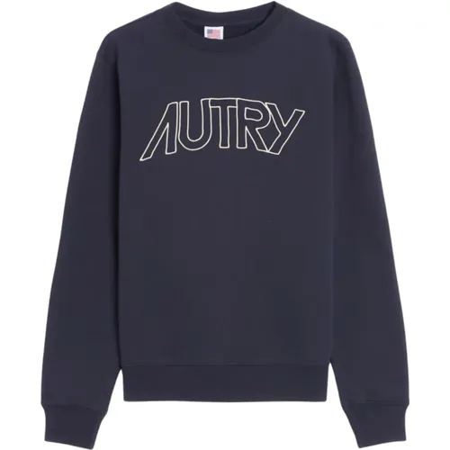 Blauer Baumwollpullover mit Besticktem Logo , Herren, Größe: L - Autry - Modalova