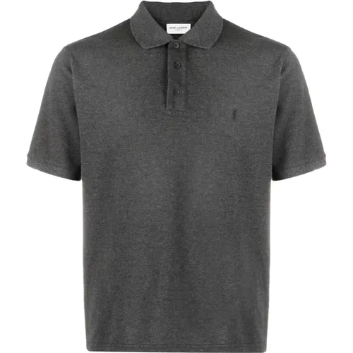 Kurzarm-Poloshirt aus Baumwolle mit Logo-Stickerei , Herren, Größe: L - Saint Laurent - Modalova