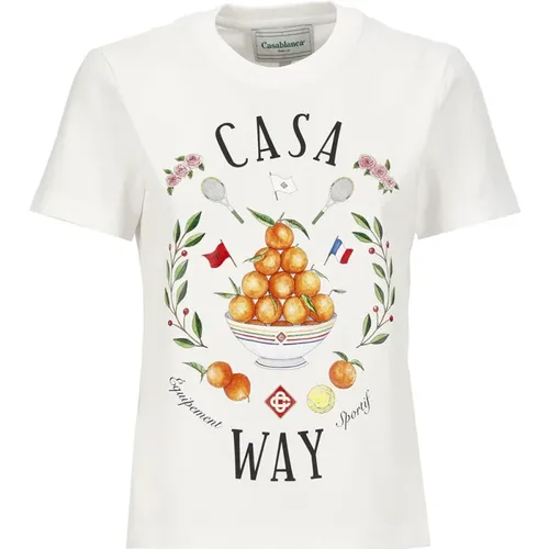 Weiße Baumwoll-T-Shirt mit Logo-Print , Damen, Größe: S - Casablanca - Modalova