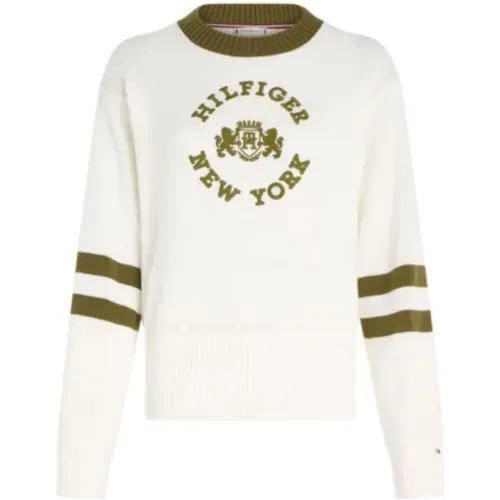 Varsity Roundall V-Neck Pullover , Damen, Größe: L - Tommy Hilfiger - Modalova