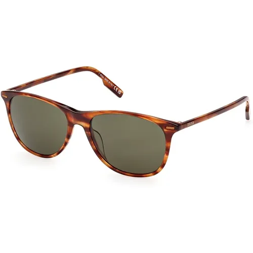 Ez0217-56N Sunglasses Green Havana Style , male, Sizes: 55 MM - Ermenegildo Zegna - Modalova