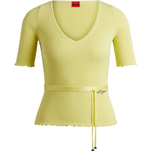 Short Sleeve Knit Top , female, Sizes: L, S, XS - Hugo Boss - Modalova