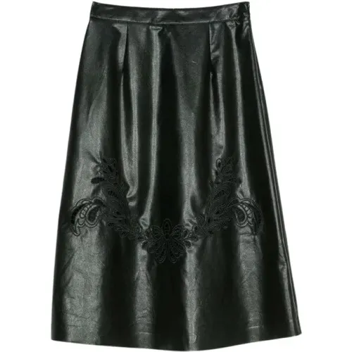 Embroidered Faux Leather Skirt - Midi Length , female, Sizes: M - Twinset - Modalova