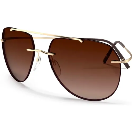 Gold/Braune Sonnenbrille Nash 8744 Kollektion , unisex, Größe: 61 MM - Silhouette - Modalova