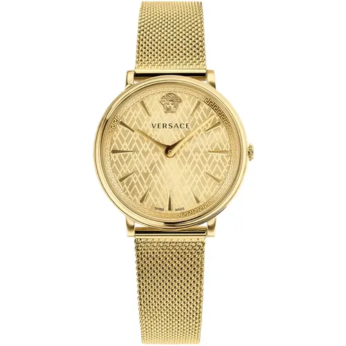 Gold Stainless Steel Women's Watch V Circle , female, Sizes: ONE SIZE - Versace - Modalova