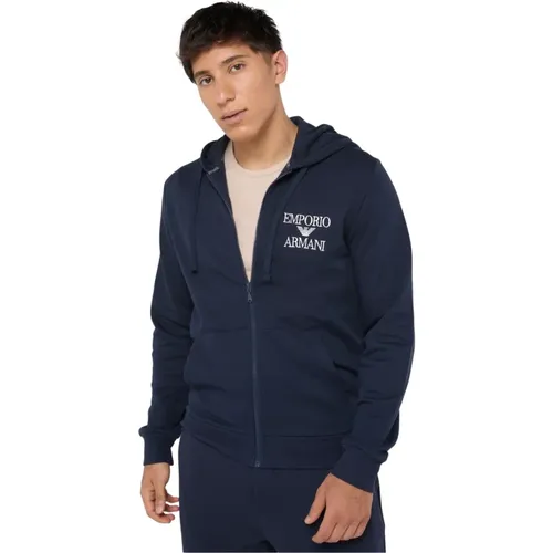 Gestickter Logo-Zip-Hoodie - Armani , Herren, Größe: S - Emporio Armani - Modalova