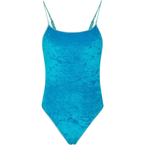 Blauer Chenille Monokini Badeanzug , Damen, Größe: L - Me-Fui - Modalova