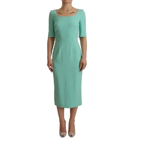 Mintgrünes Sheath-Kleid mit eckigem Ausschnitt und Midi-Länge - Dolce & Gabbana - Modalova